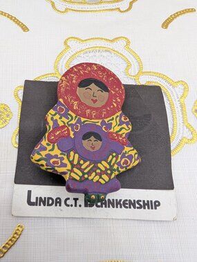Linda C. T Blankenship Brooch Pin Northwest Art Alaskan Woman & child Tradition